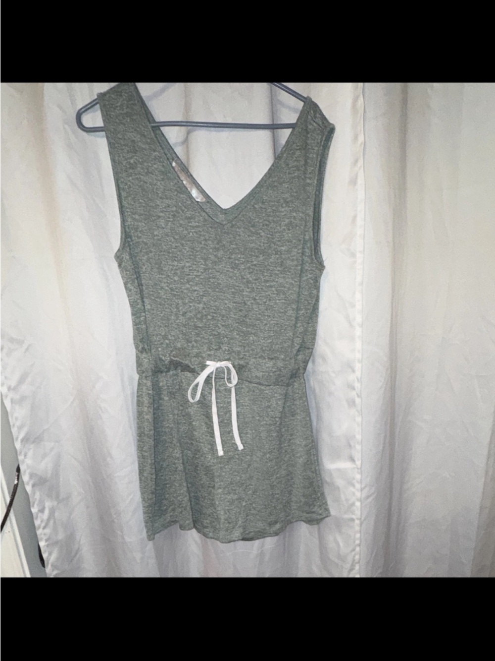 The Royal Standard Sleeveless V-Neck Drawstring Romper - Greenish-Gray